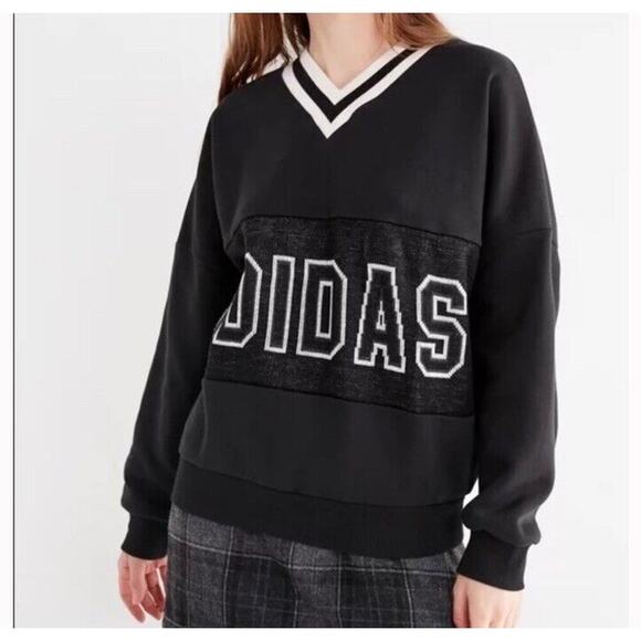 Adidas Sweaters V-Neck Adibreak Jersey Sweatshirt Size Small Black - Picture 1 of 11
